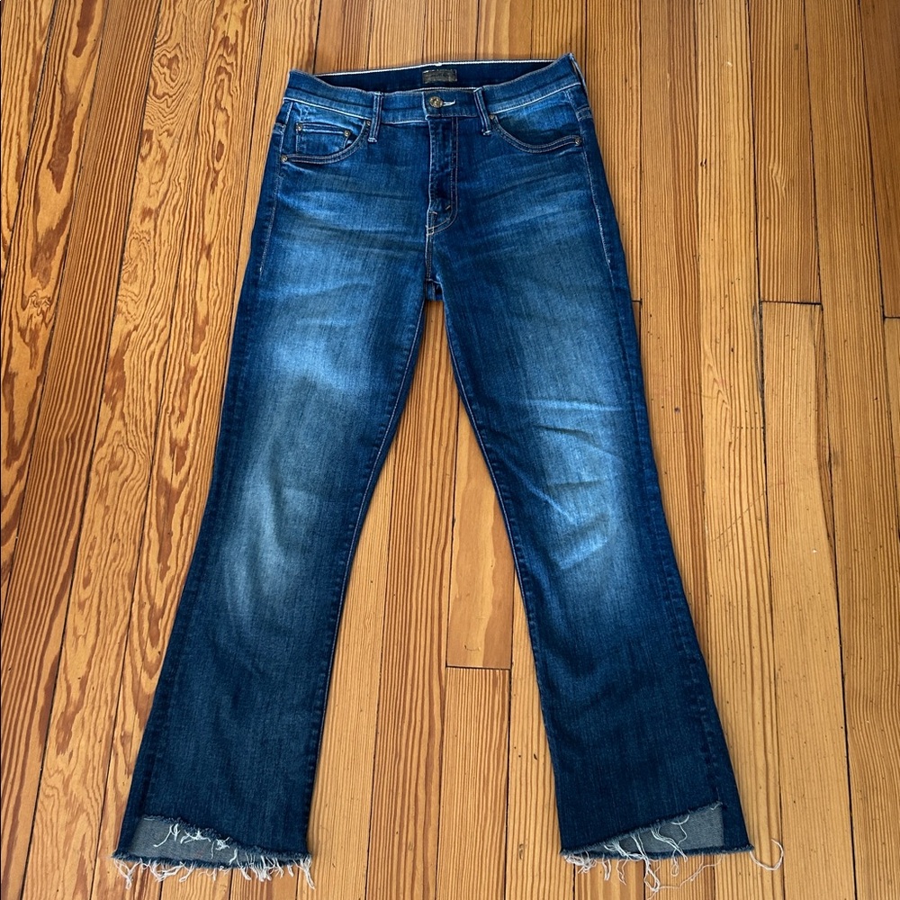 Mother Insider Crop Step Fray jeans in Not Rough Enough color